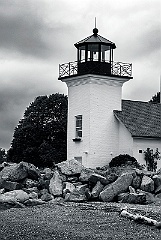 Bristol Ferry Light Tower Protected by Boulders BW